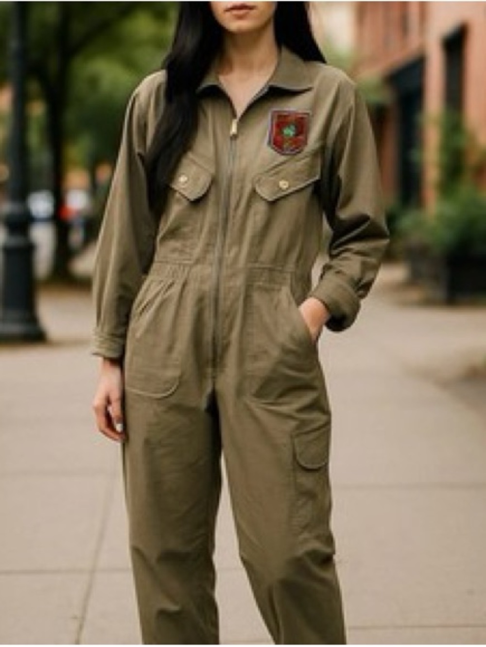 Houston White Olive Green Utility Jacket with Front Zipper